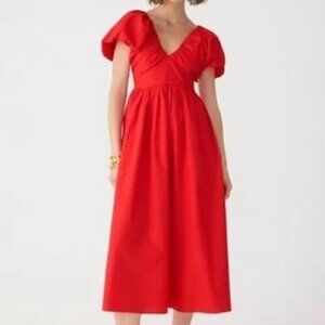 J. Crew Women's Cecily Midi dress in cotton poplin  Red Size 24 Preppy Classic